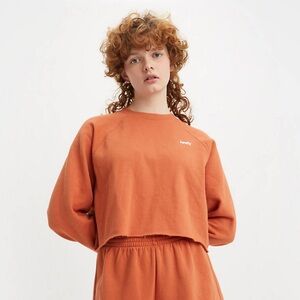 Levi’s Casual Orange Crewneck Cropped Sweatshirt Comfy Raw Hem Active Women’s L
